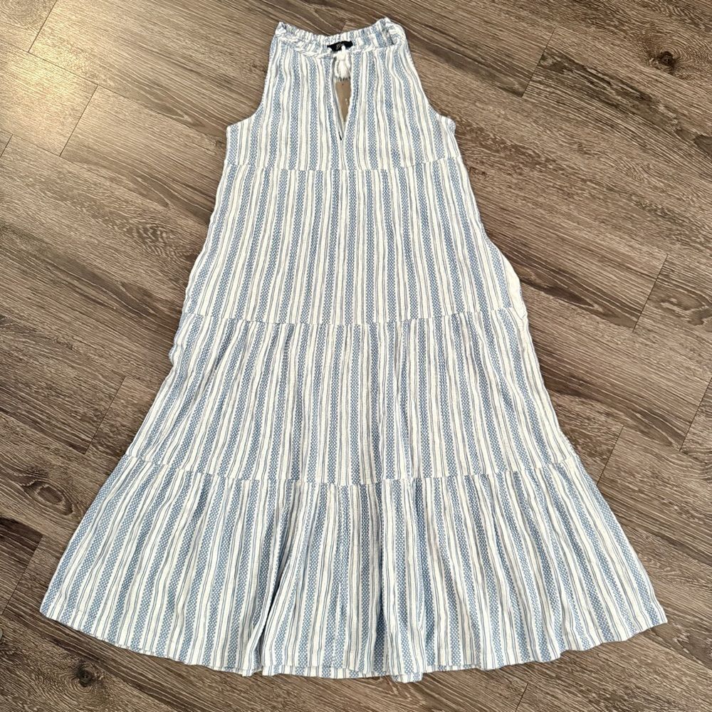 J. Crew Striped Textured Cotton High Neck Midi Dress